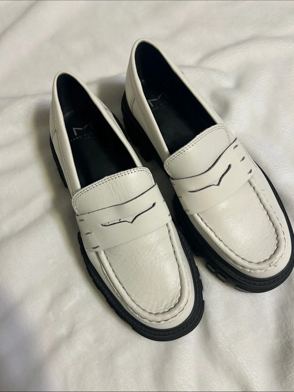 White Leather Platform Penny Loafers